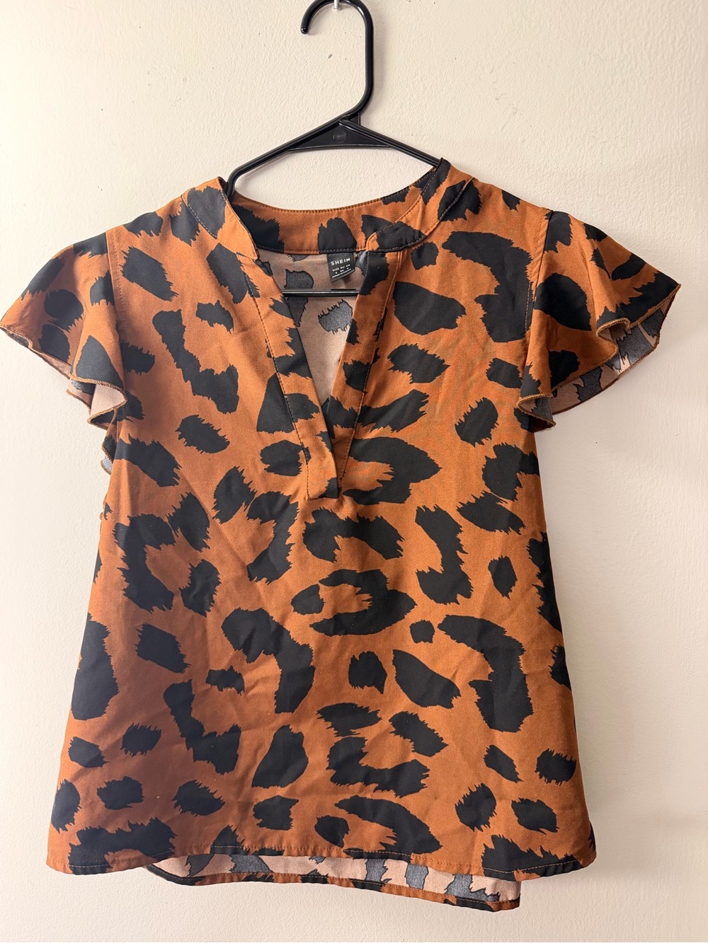 SHEIN Rust and Black Animal Print Flutter Sleeve Blouse